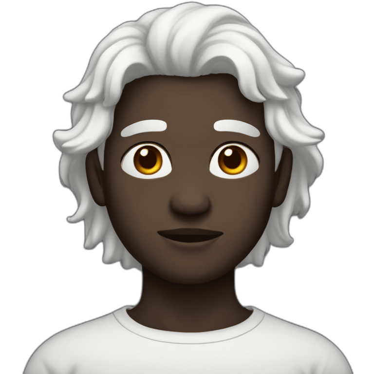 only obove neck structure of human with dark skin and round face with small eyes and long white hair emoji