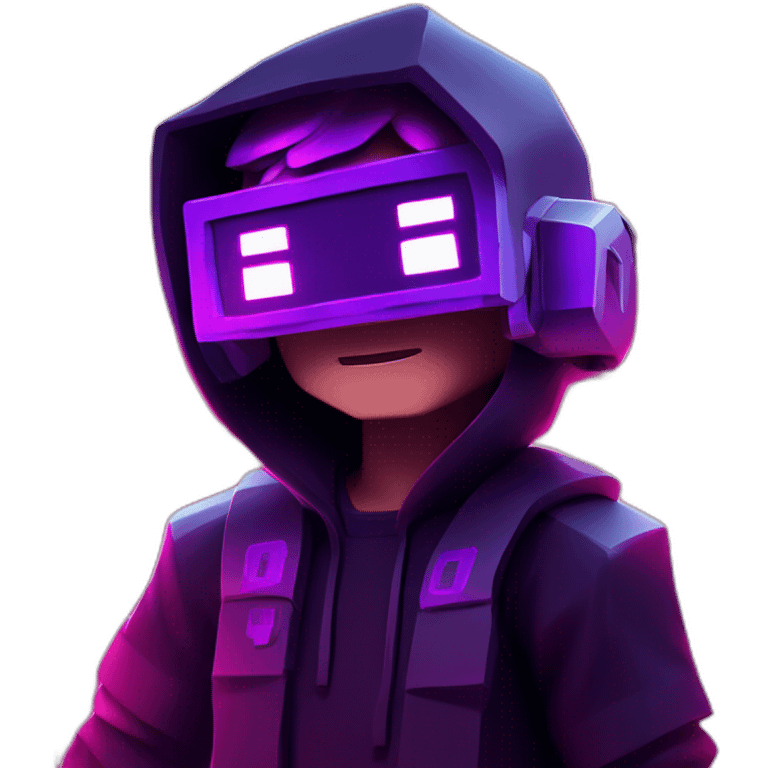 Minecraft steve wearing a black hoodie with "OMG" letters on it and VR headset in a cyberpunk VR environment with violet neon lighting. emoji