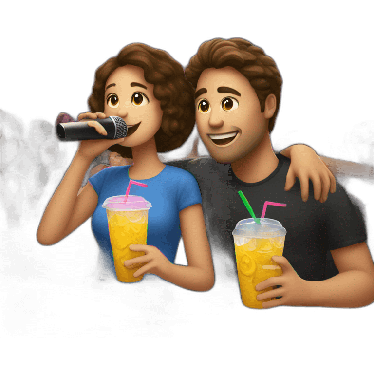 girl and boy enjoying concert with drink in hand emoji