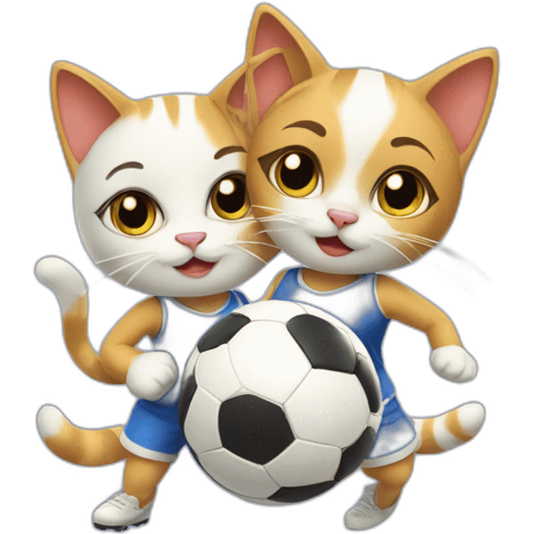 two cool girl cats playing soccer together emoji