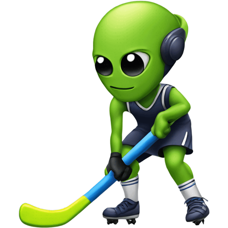 Field hockey playing alien emoji