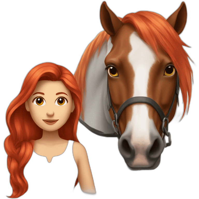 woman with red long hair with a horse next to her emoji