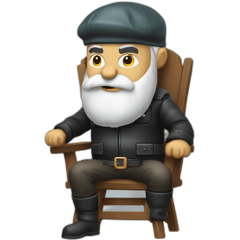 biff wiff santa beard wearing a leather jacket and a paddy cap sitting in a folding directors chair looking angry(full body, ios17) emoji