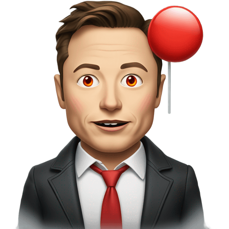 Elon musk with red eyes and a lolipop in his mouth emoji