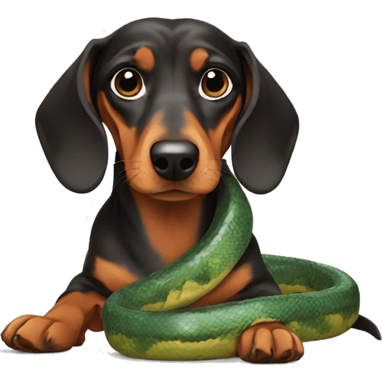 dachshund wrapped by python emoji