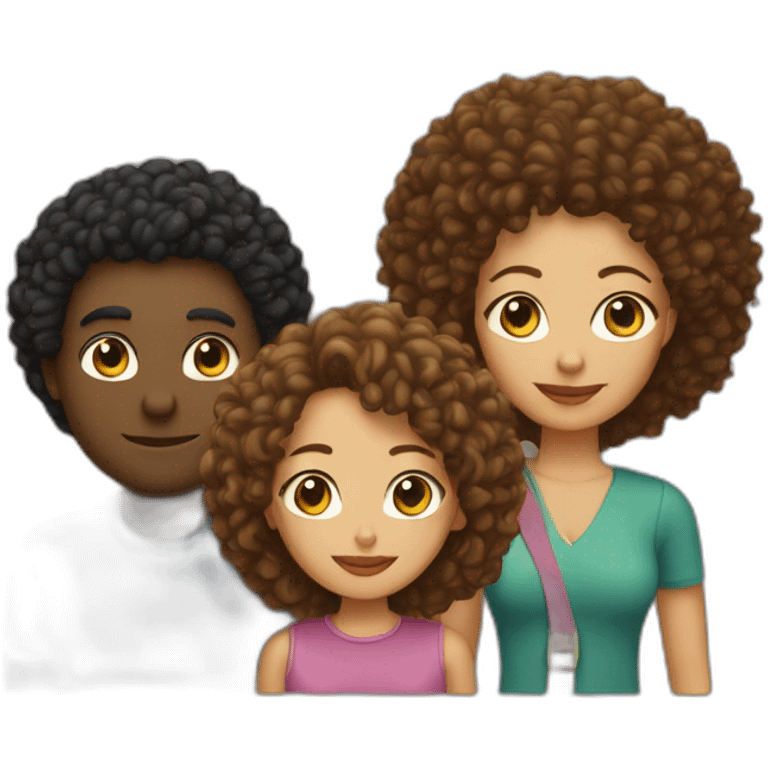 couple with one white man with long curly hair and one mixed race woman with afro cut and one cat seat emoji