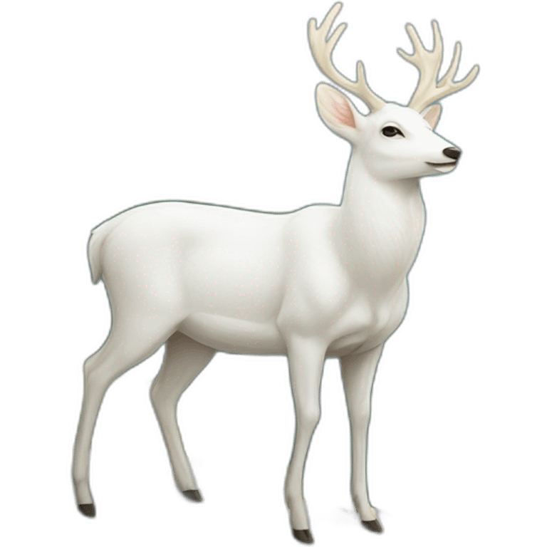 White deer at the top of hill behind sea emoji