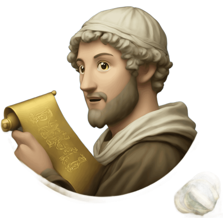 Petrarch holds a scroll in his hand with golden laurel  emoji