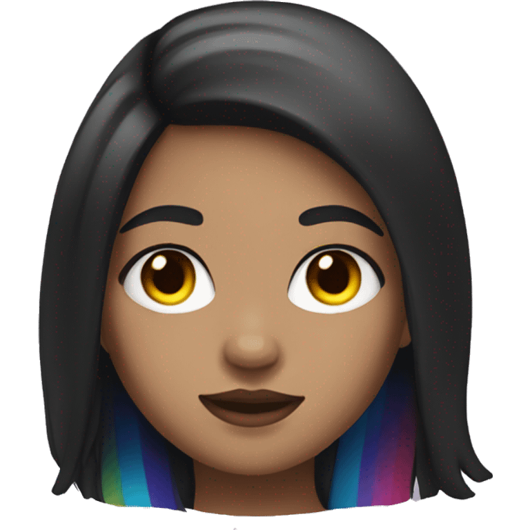 girl with black hair and rainbow skin emoji