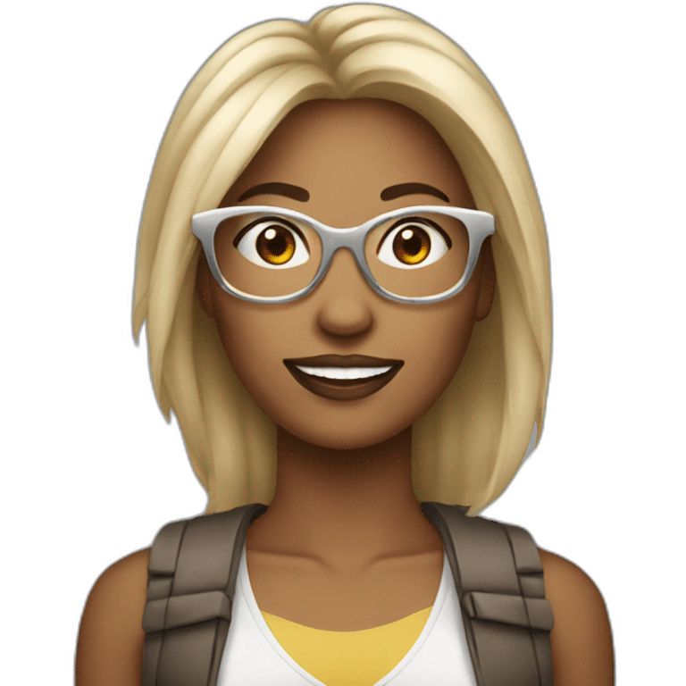 20 years women with brown and blond air with big silver glasses emoji