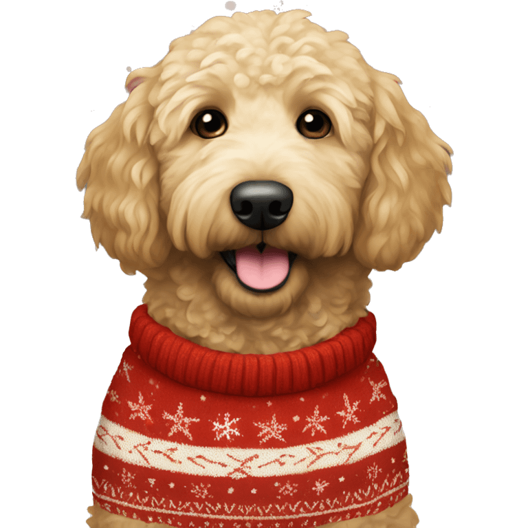 Golden doodle wearing christmas Sweater  emoji