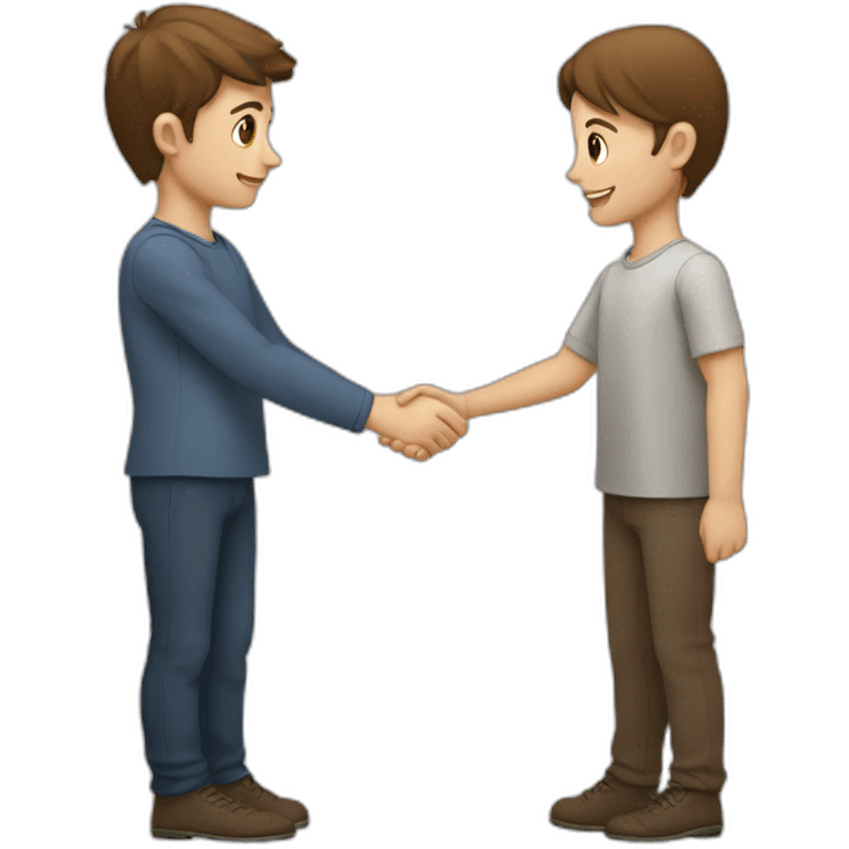 two young european persons shake hands, brown hair emoji