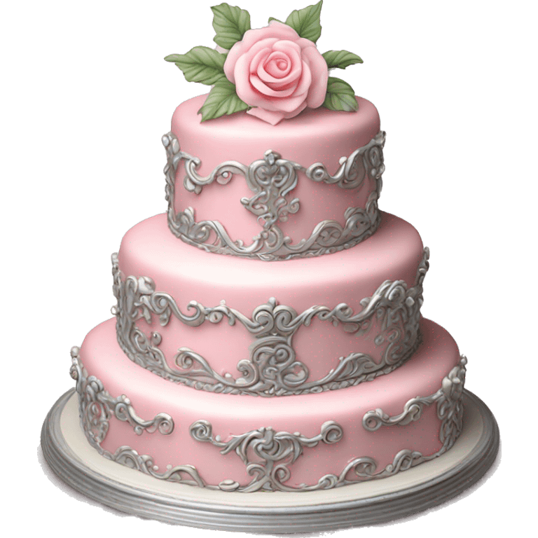 Vintage, highly detailed, rococo, Victorian, Birthday cake, light pink, silver emoji