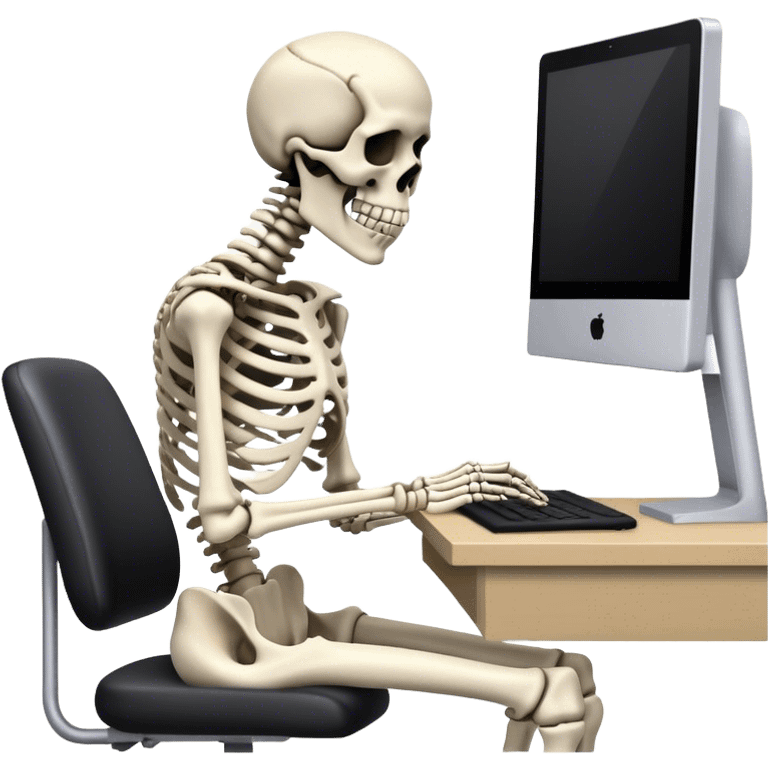 Skeleton sitting at computer desk emoji