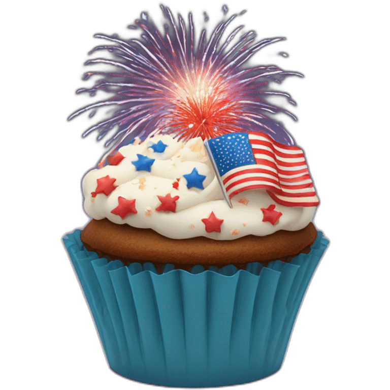 Happy Fourth of July cupcake with fireworks emoji