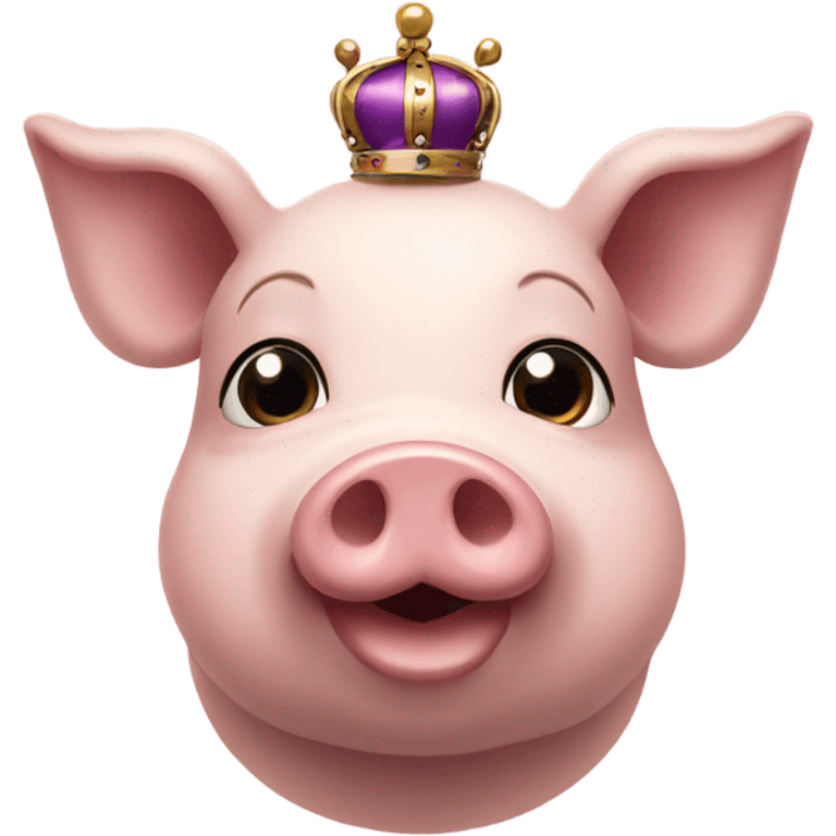 Pig with black curly hair and crown emoji