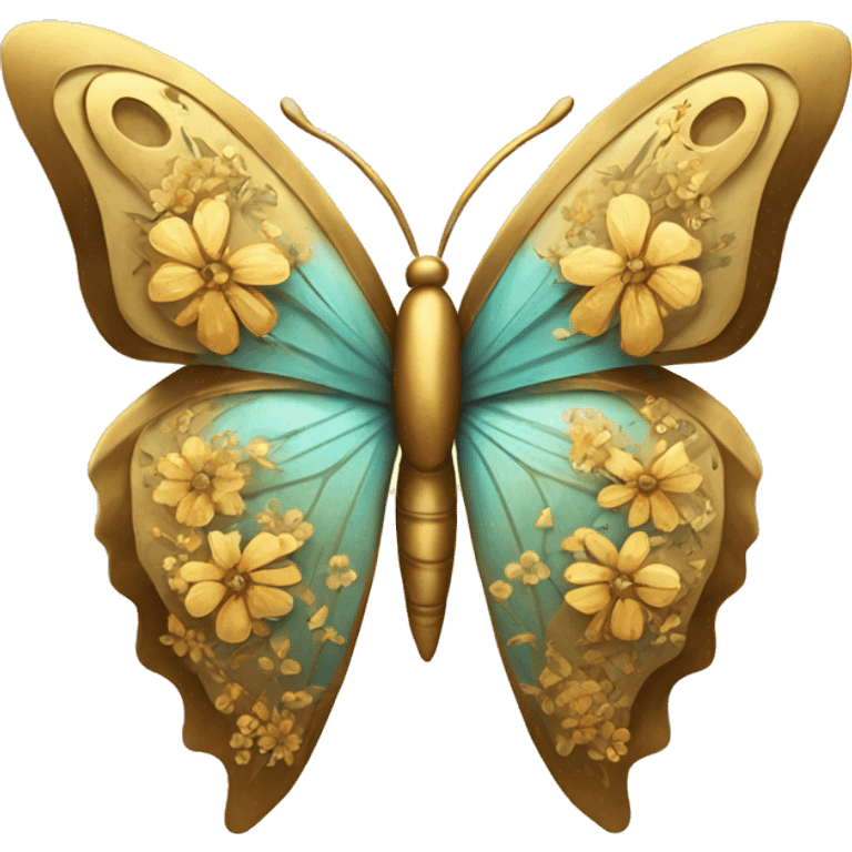 Golden butterfly with floral pattern on it emoji