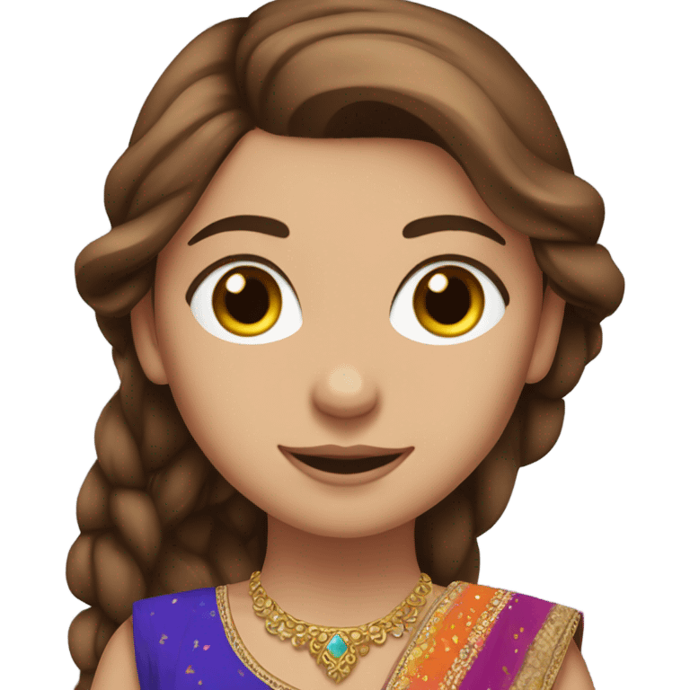 Beautiful white girl with long brown hair and brown eyes wearing lehenga emoji