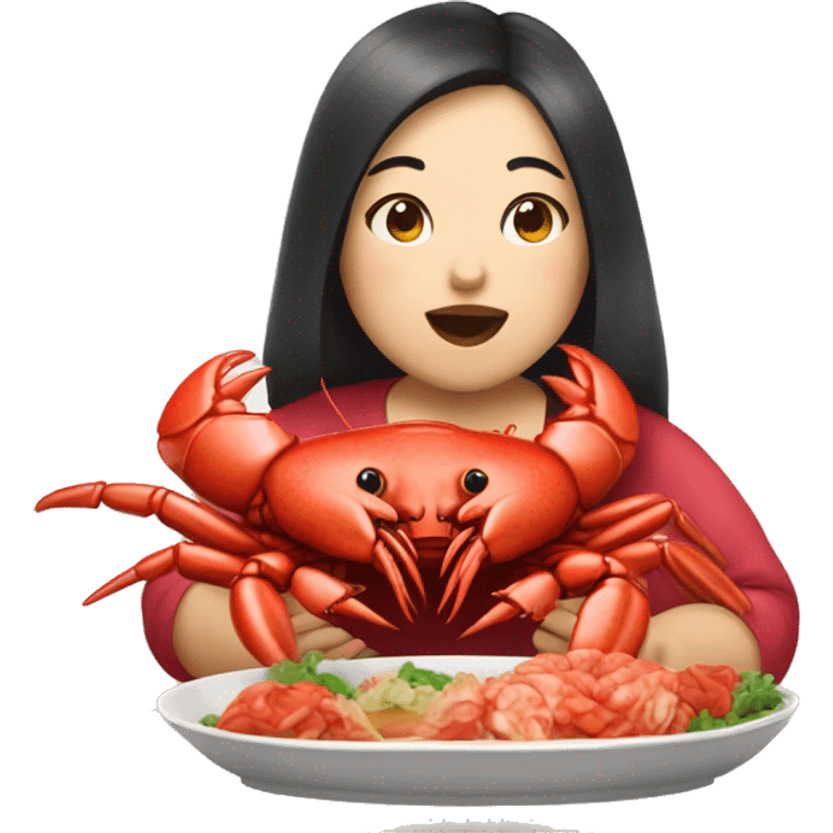 Chubby Asian girl eating lobster  emoji