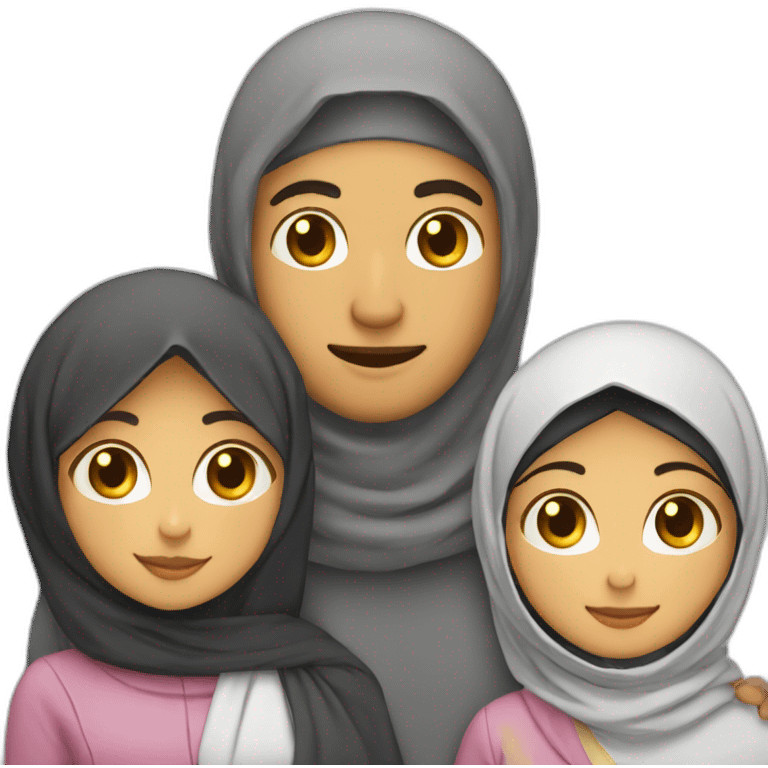 A muslim couple with a arabic man and a hijabi arab girl with a cat in their arms emoji