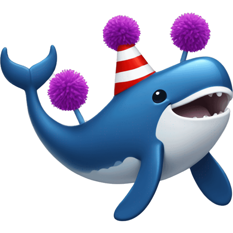  A cheering whale with two pompoms on both hands emoji