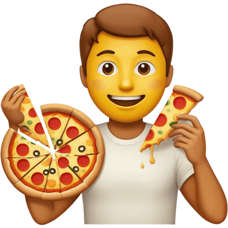 Emoji yellow face is eating pizza and celebrating  emoji