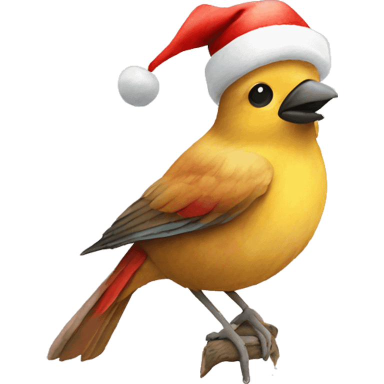 Watercolor Bird with Santa hat emoji