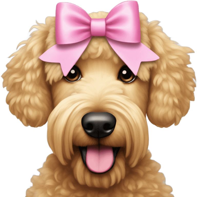 Blonde golden doodle with pink bows in her hair emoji