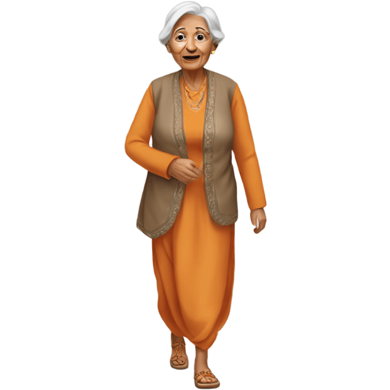 old lady walking wearing Indian suit  emoji