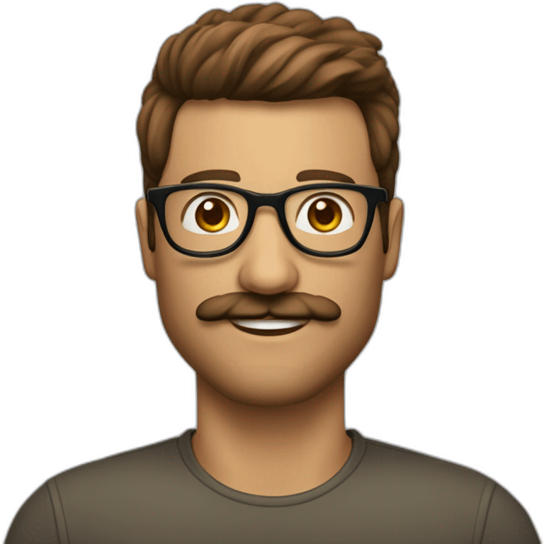 Quelqu’un avec des lunettes qui se coiffe sur les côtés, qui n’a pas de barbe ni de moustache sa couleur de cheveux est noire et ses yeux sont marrons emoji