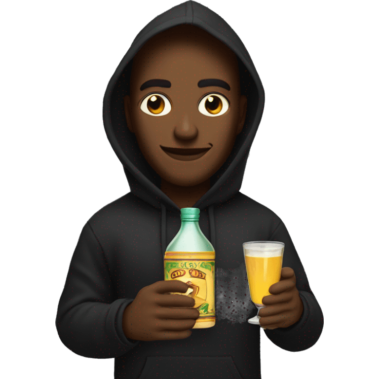 God wearing a black hoodie holding a cup and a tequila bottle emoji