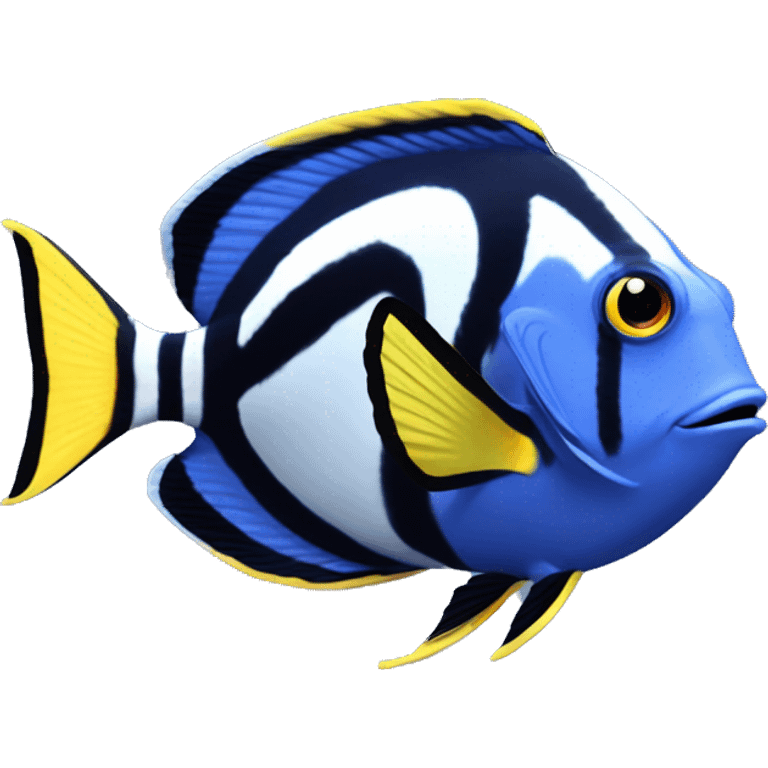 a marine fish named Blue Tang Fish focus on its coloration.  It looks like Dory in movie Finding Nemo.Please respect this fish‘s natural color. emoji