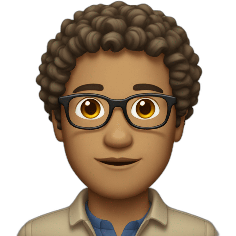 man with curly brown hair and semi-round glasses and beige skin emoji