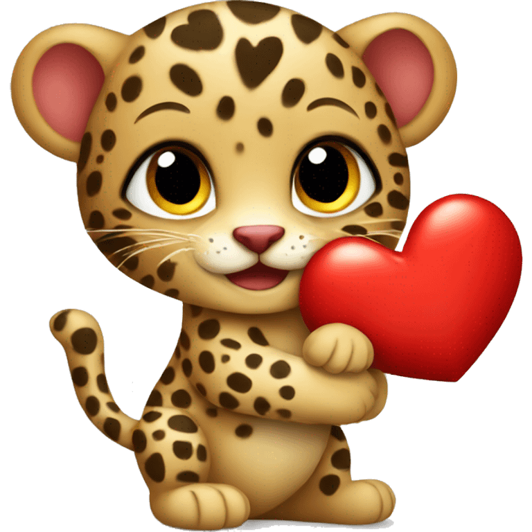 Baby leopard holding a red heart  emoji