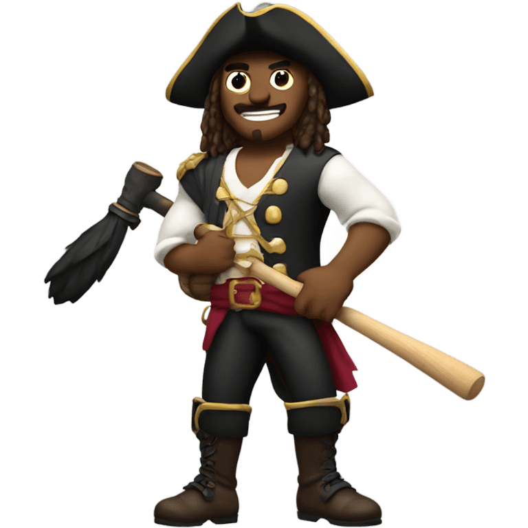 A muscular pirate holding a baseball bat wearing maroon emoji