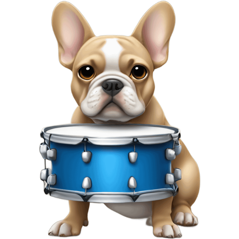 blue and tan french bulldog holding drumming emoji