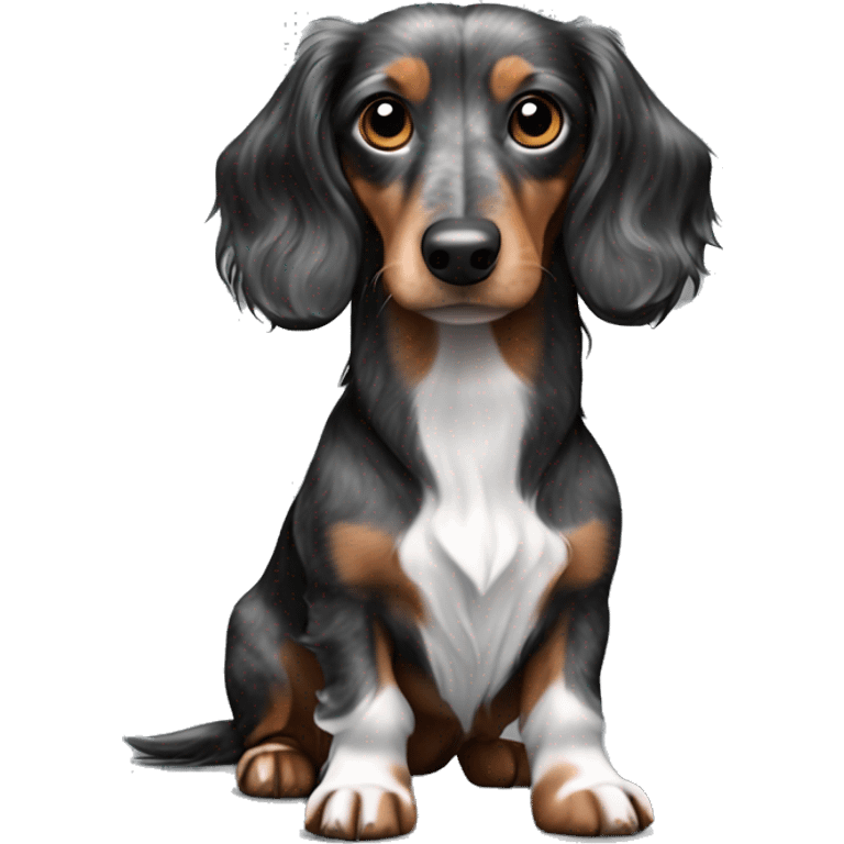 Black, gray, & brown Merle long haired Dachshund full body emoji