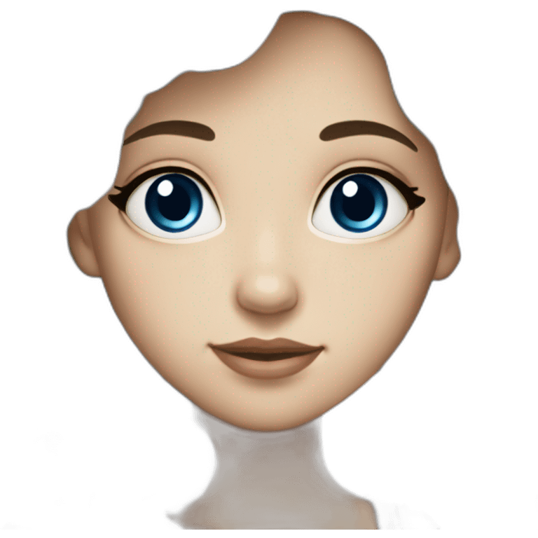 Beautiful woman, white skin, big eyes, blue eyes, dark hair, long hair, wavy hair emoji