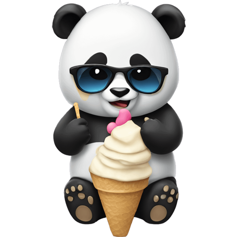 Panda wearing sunglasses with a hoodie eating an ice cream  emoji