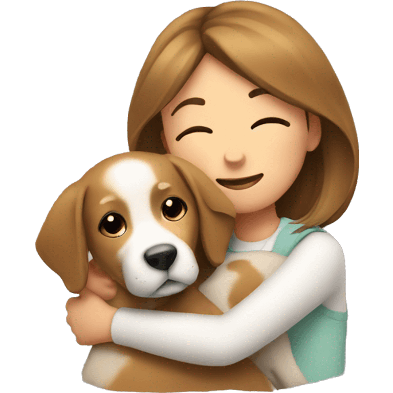 Dog cuddles girl emoji