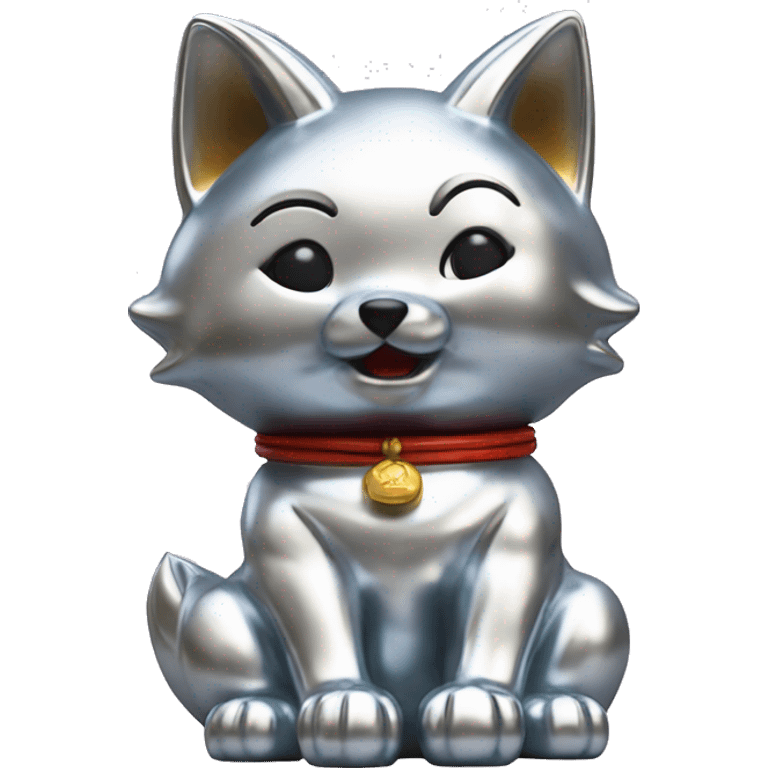 fully chrome fox statue in the form of maneki neko emoji