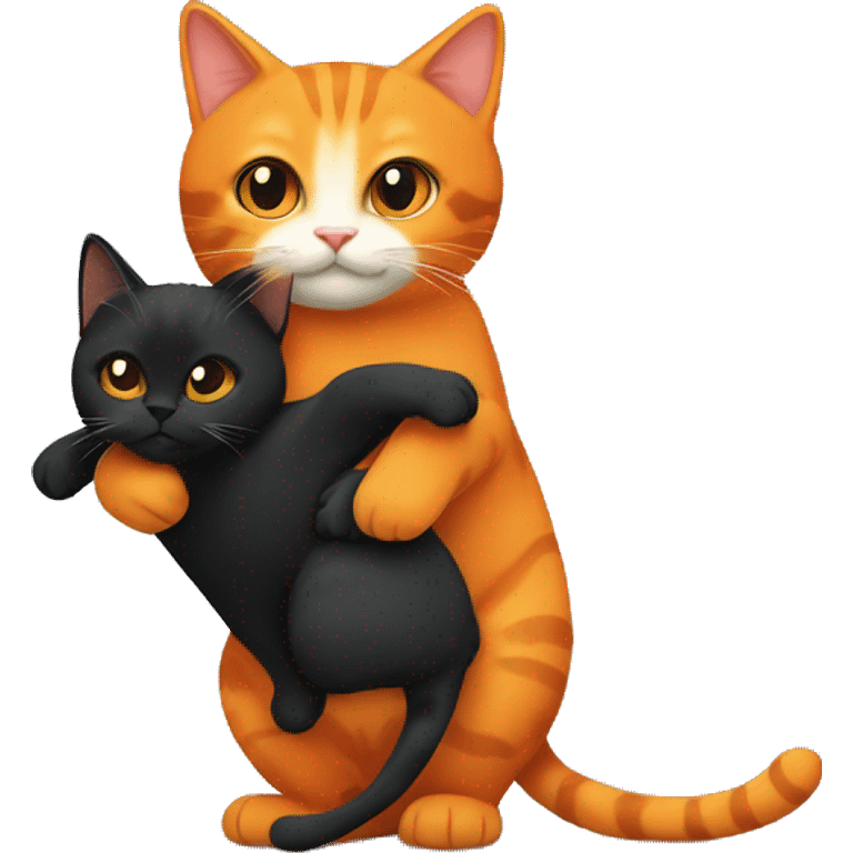 orange cat and black tortiseshell cat holding hands emoji