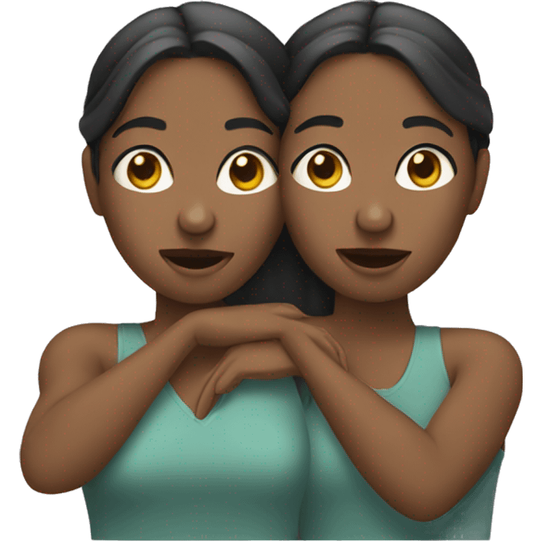 Two women holding faces emoji