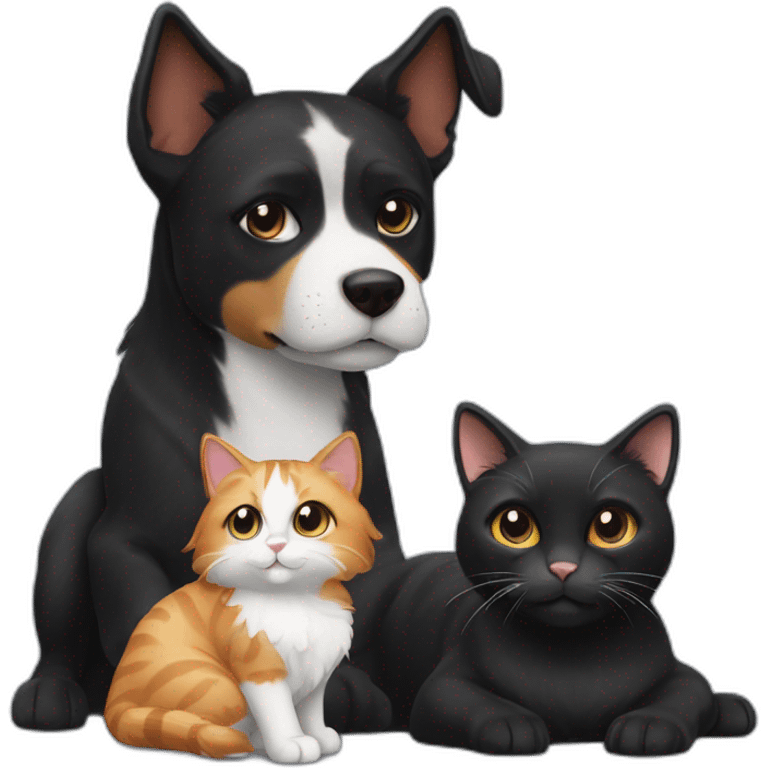 black dog next to a calico cat emoji