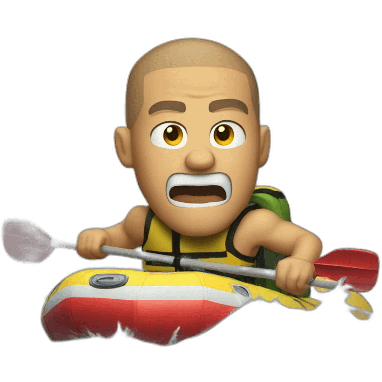 Angry muscular tan guy with buzz cut white water rafting emoji