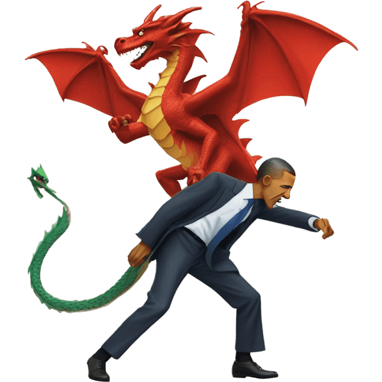 Obama and a dragon fighting emoji