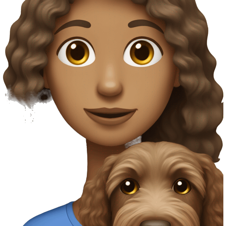 Dark brown labradoodle with brown haired woman emoji