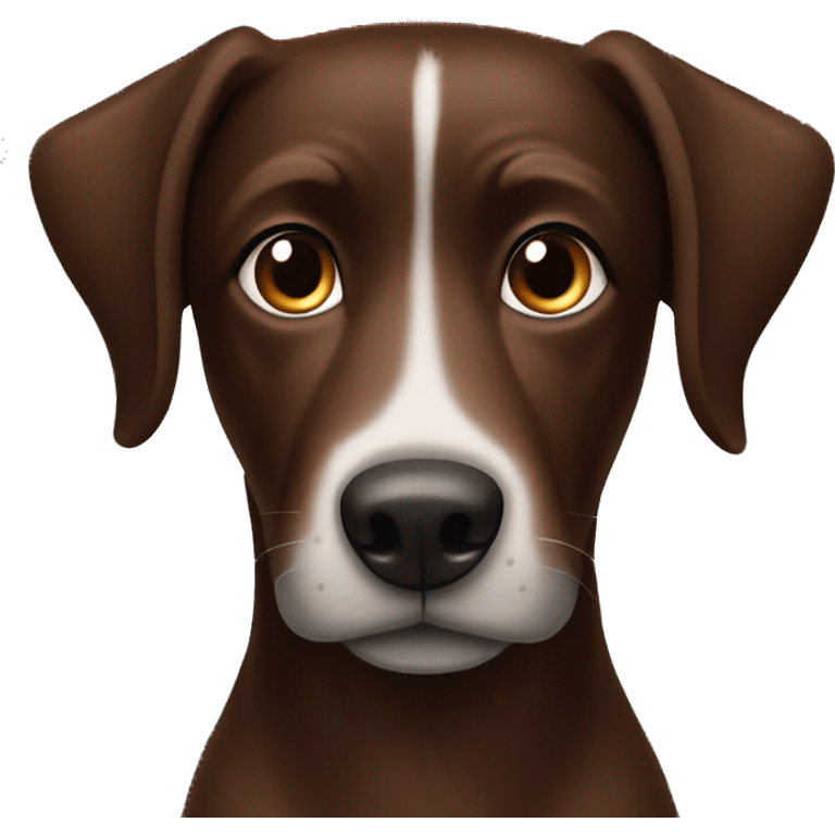 Dark brown dog with one ear half up and one ear down with a long snout emoji