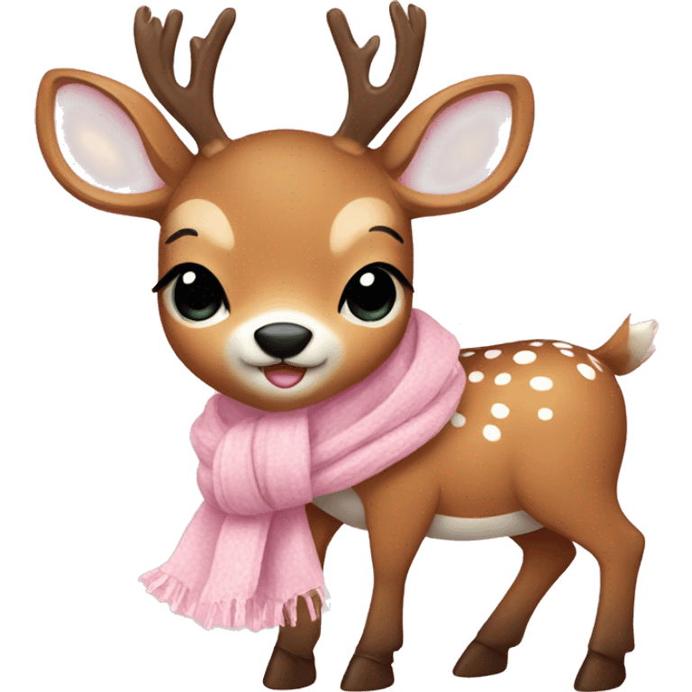 cute deer with baby pink scarf and bow emoji