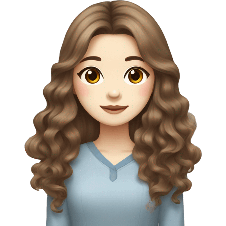 long brown wavy hair korean girl with cream and brown colored shih tzu emoji